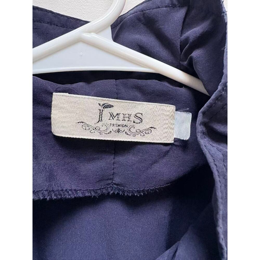 Navy Blue Ruffle Neck Bubble Hem Trench Coat Dress Jacket M - Picture 4 of 11